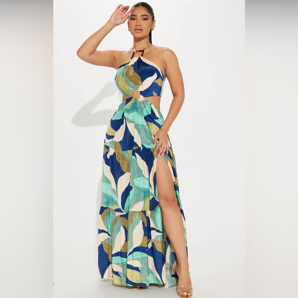 Elegant Multicolor Halter Maxi Dress